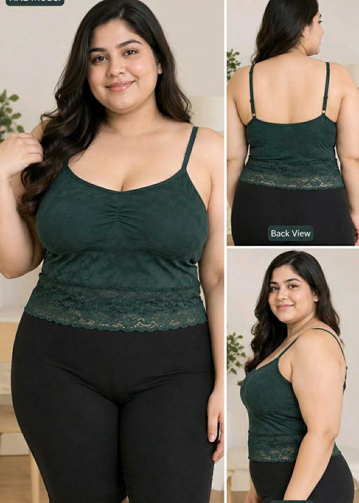 Women's Green Lace Trim Camisole Top
