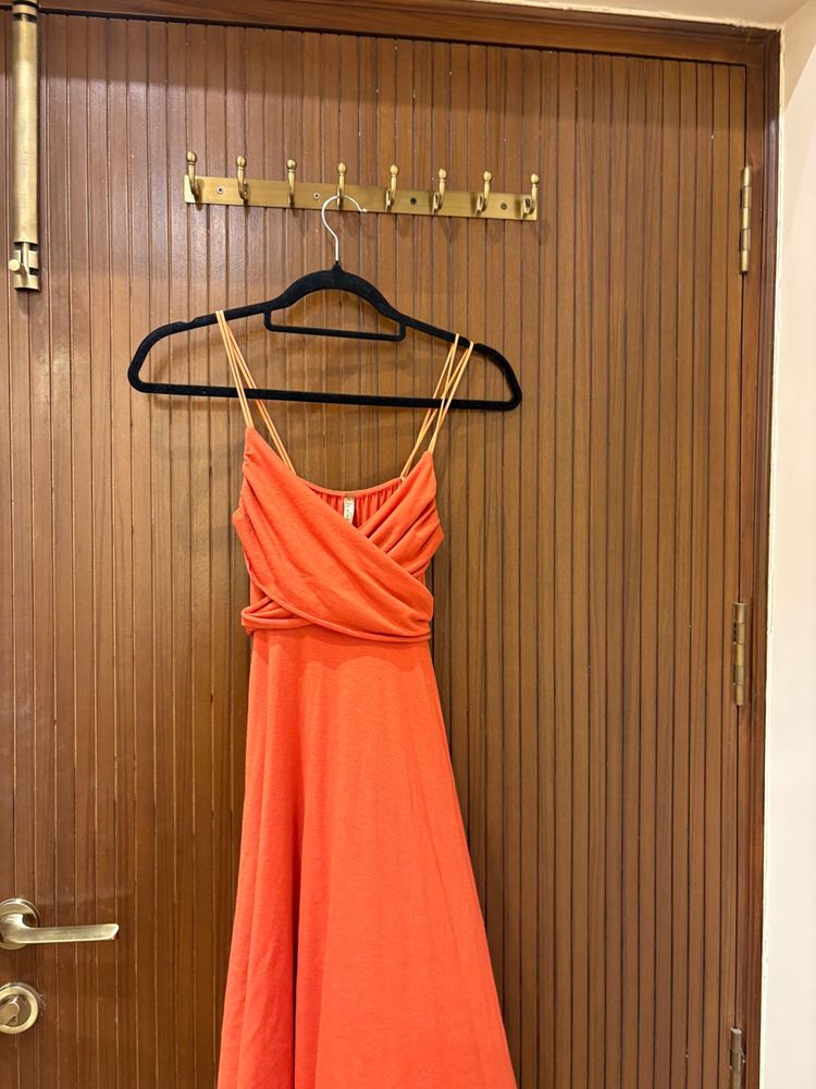Orange Spaghetti Strap Maxi Dress