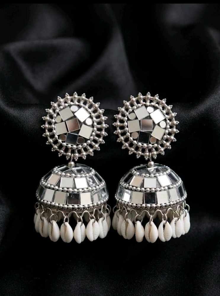 Mirror Work Jhumka Earrings