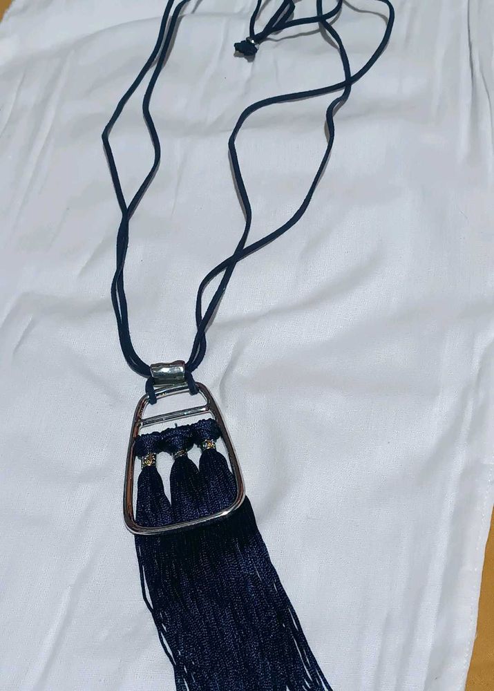 Navy Tassel Pendant Necklace