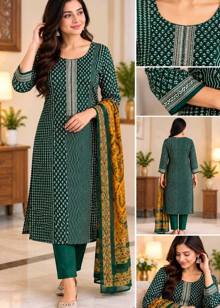 Green Printed Kurta Set with Dupatta