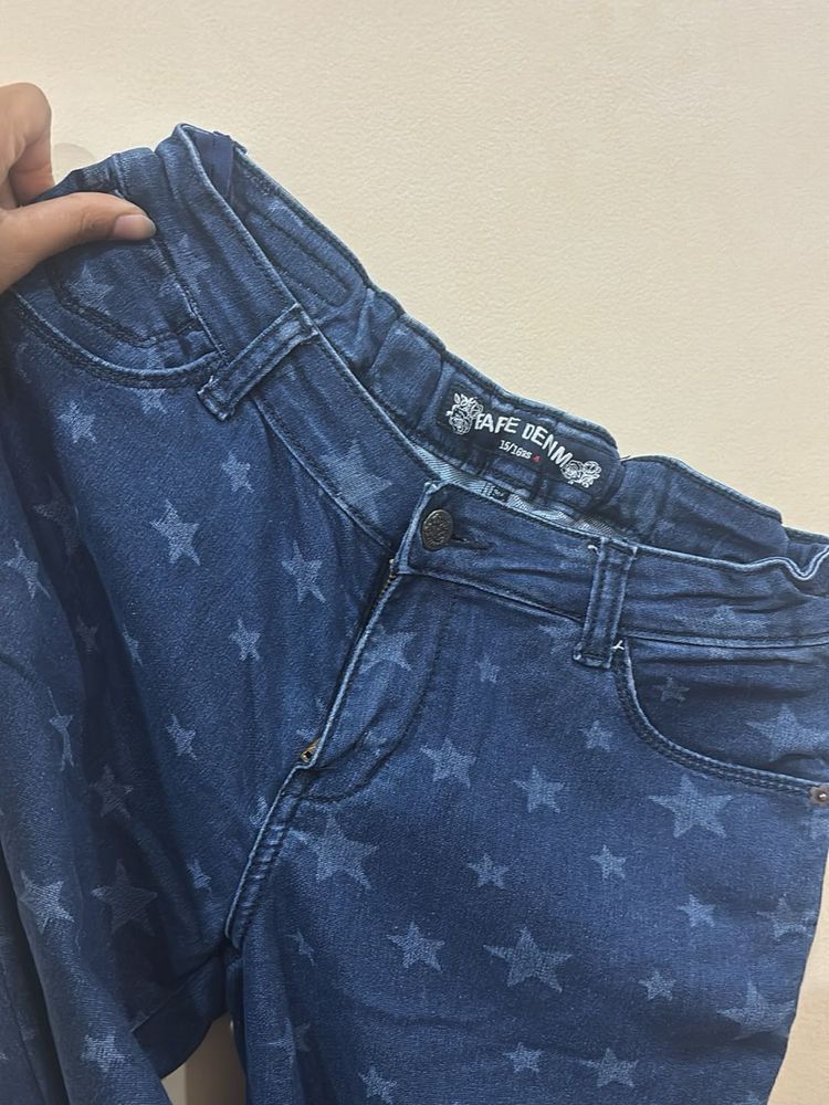 Star Print Denim Jeans