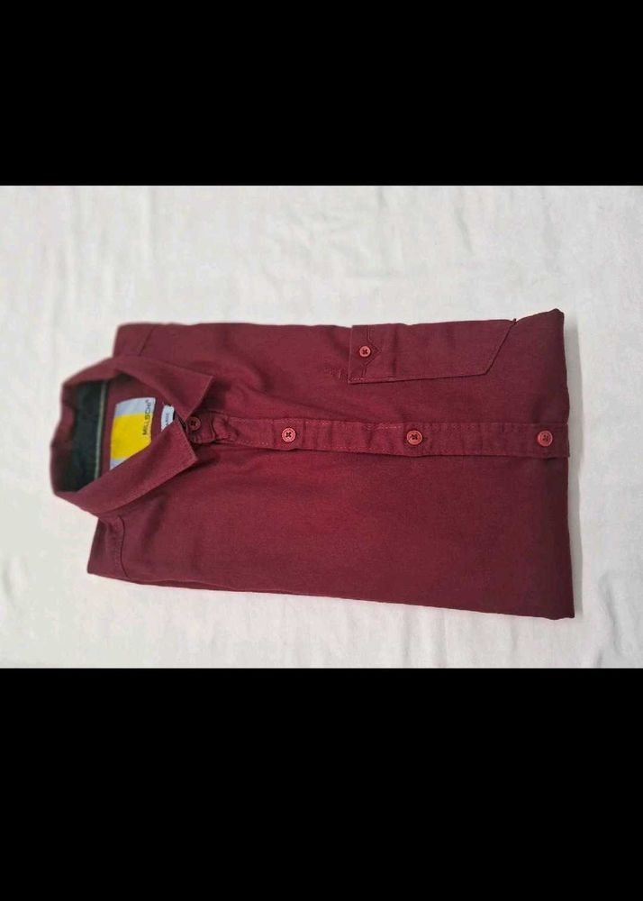 Men's Burgundy Button-Up Shirt