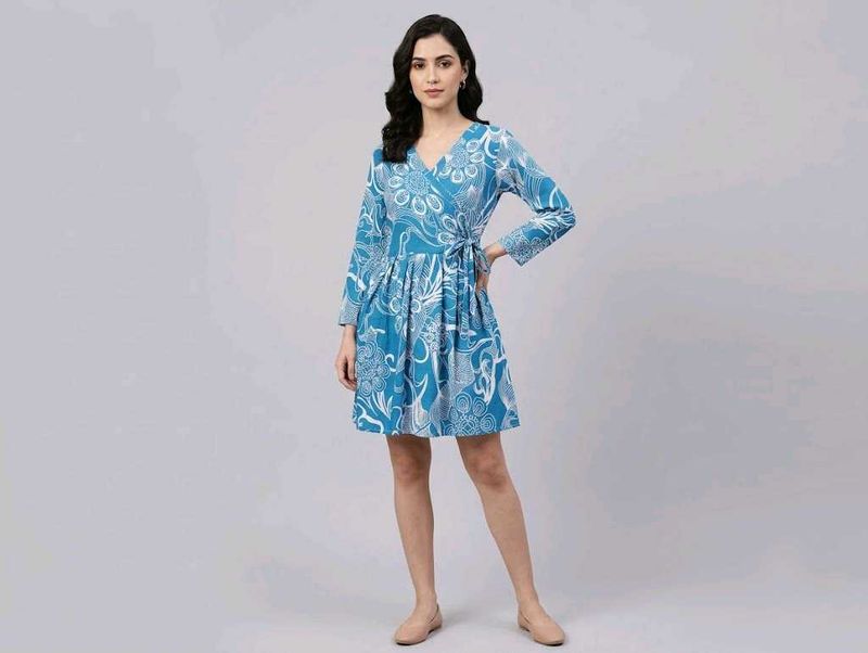 Blue Floral Print Mini Dress