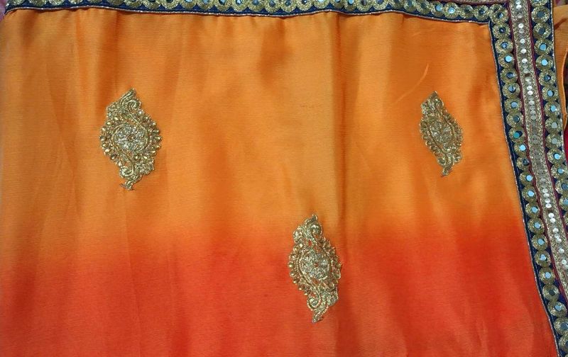Orange Embellished Saree