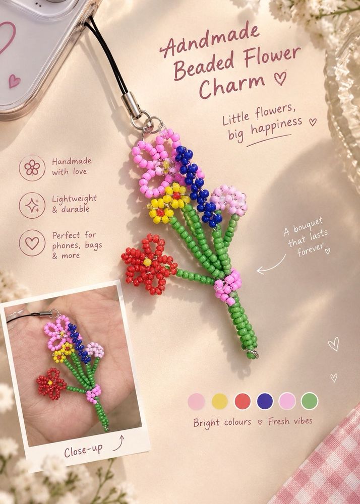 Handmade Beaded Flower Charm