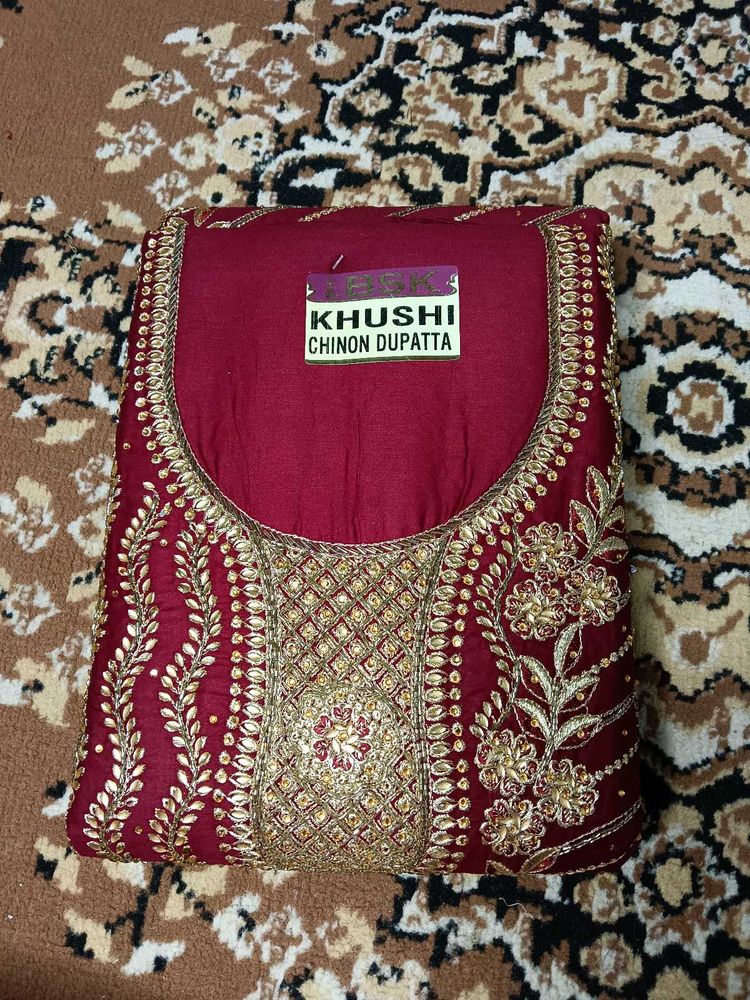 Khushi Chinon Dupatta - Maroon &amp; Gold