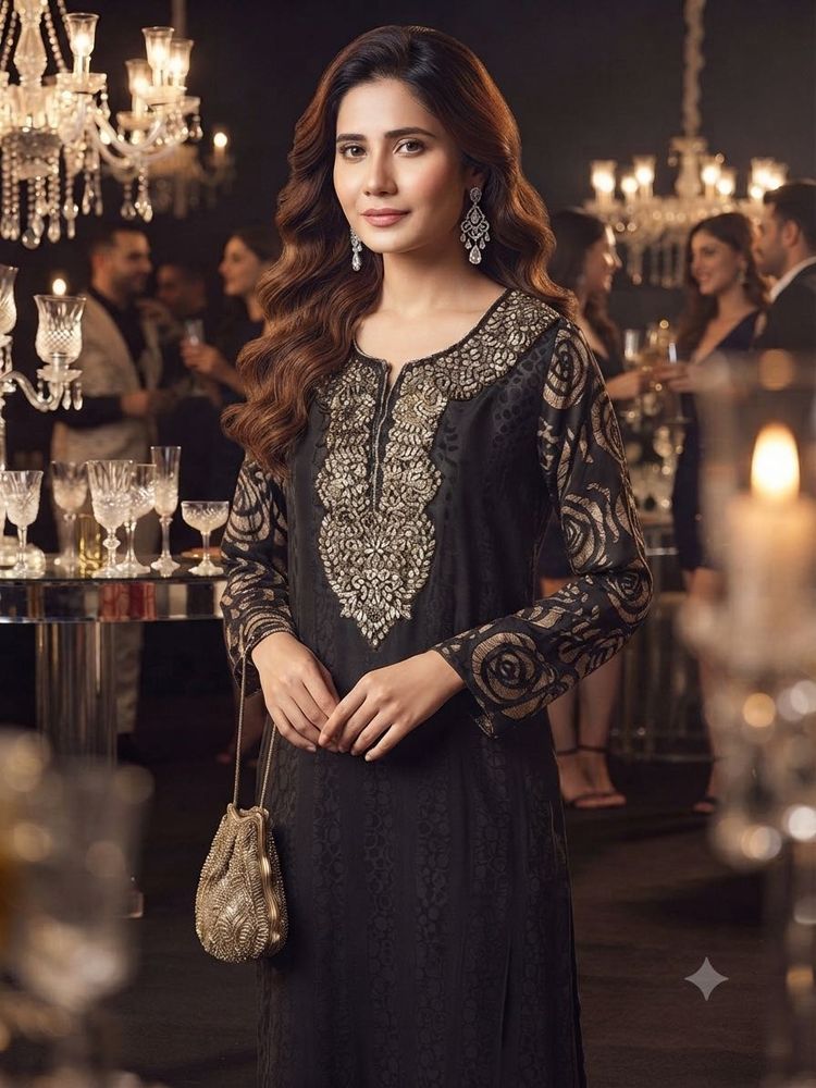 Designer Black Pure Georgette Party Kurta