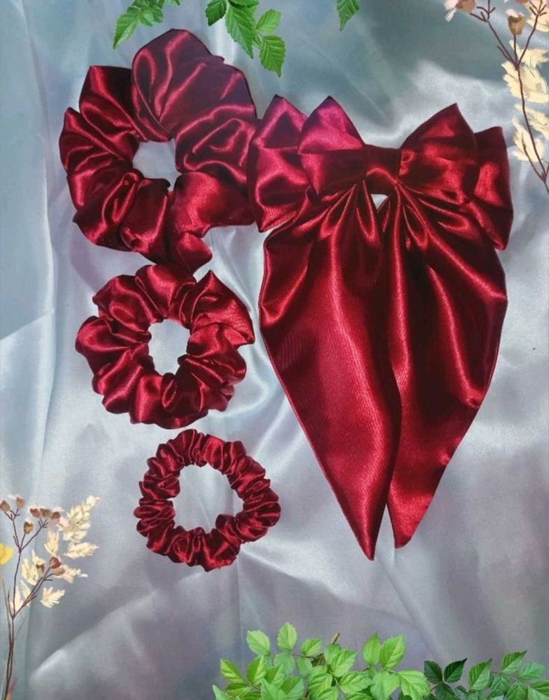 Shiny Satin Scrunchie Set &amp; Bow