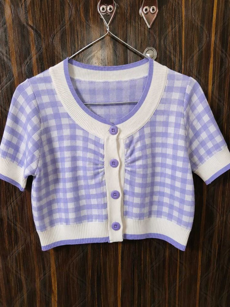 Cute Gingham Cropped Cardigan