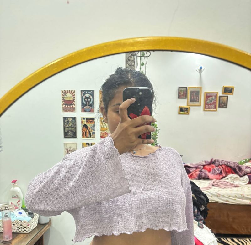 Lavender Bell Sleeve Cropped Top