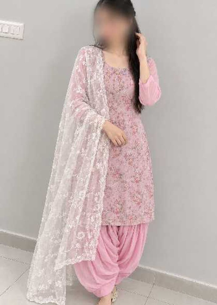 Pink Floral Kurta with Dupatta