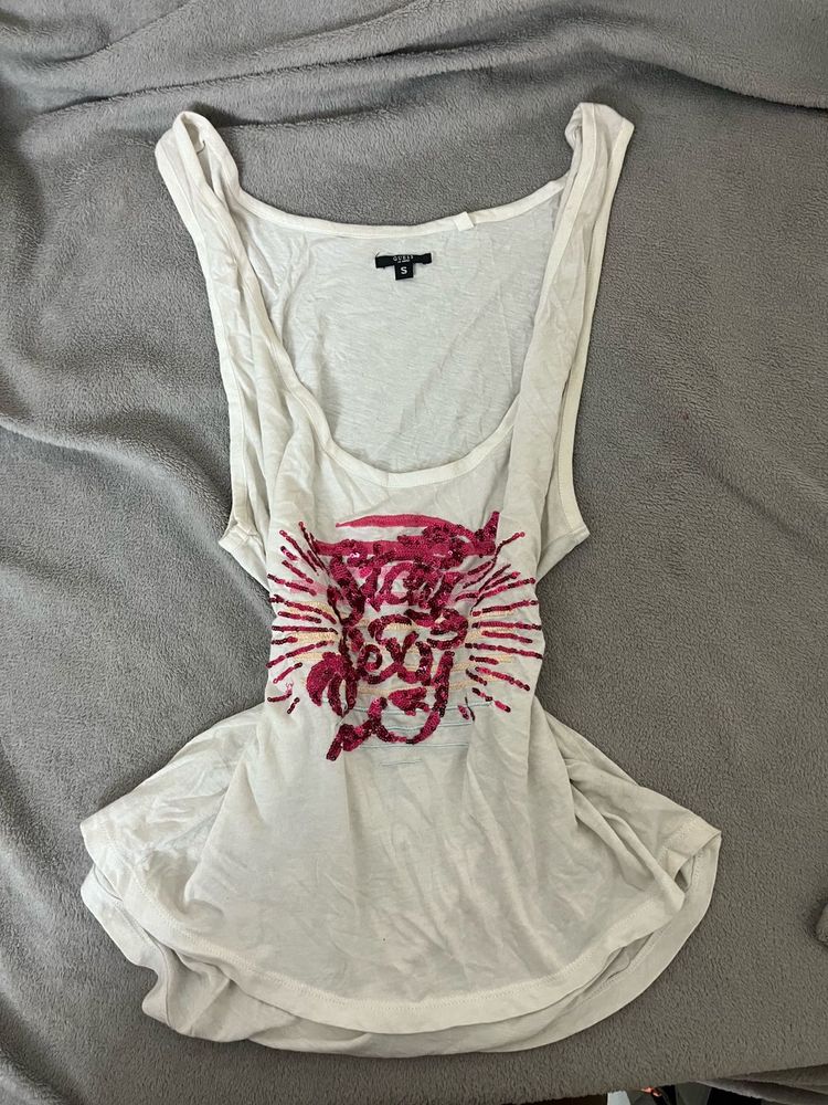 White Tank Top with Pink Graphic