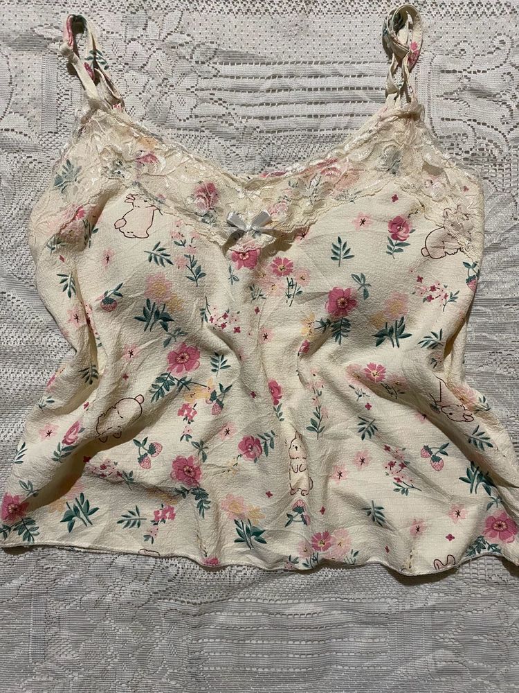 Cute Floral Bunny Pajama Top