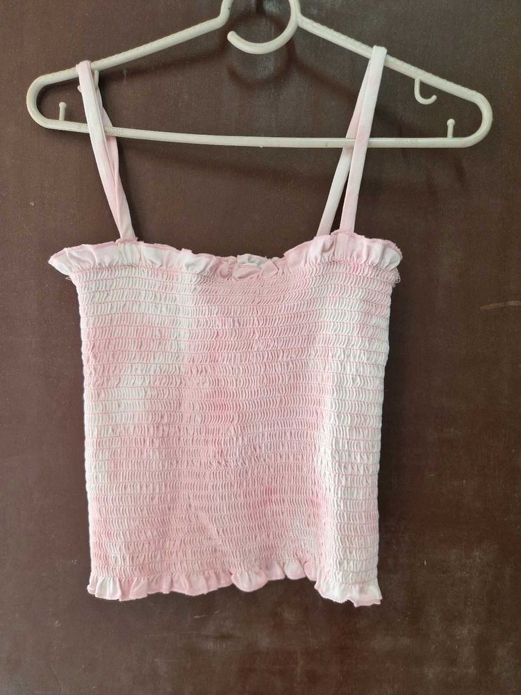 Pink Shirred Crop Top