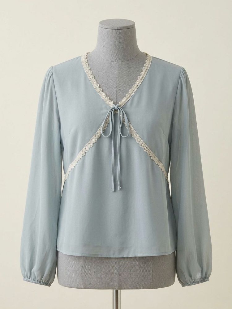 Light Blue Lace Trim Blouse