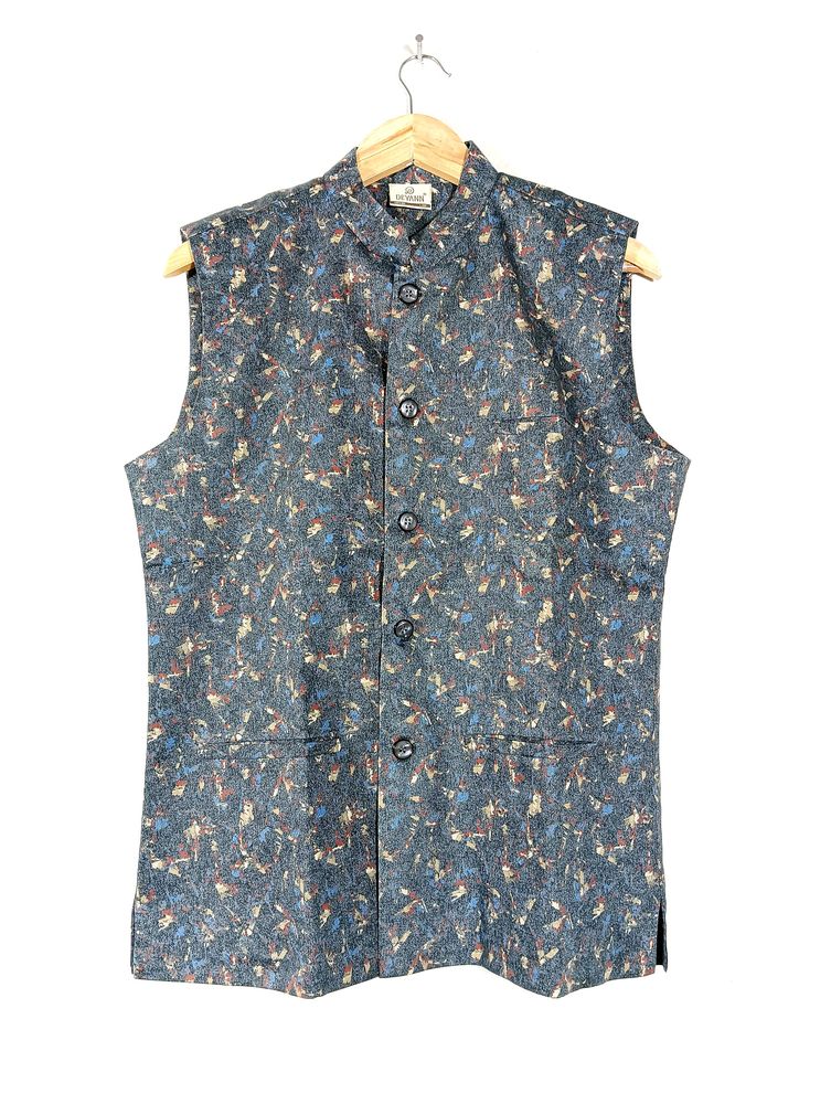 Charcoal Printed Ethnic Coat (Men's)