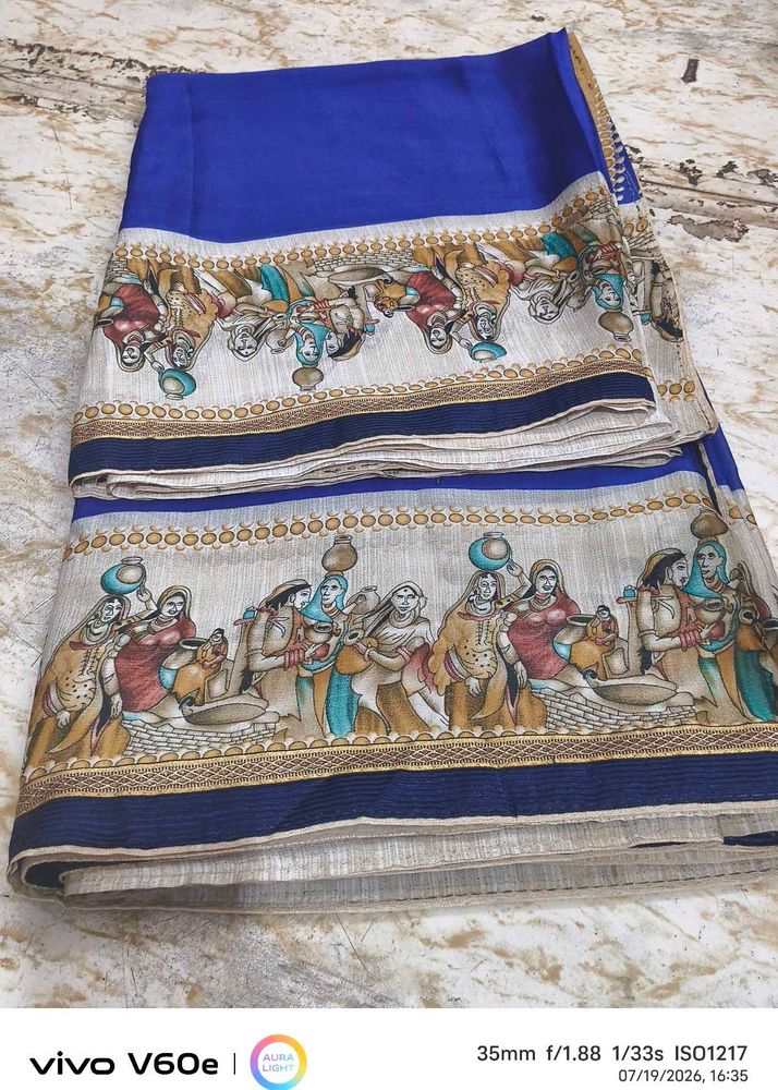 Beautiful Blue Saree with Traditional Print