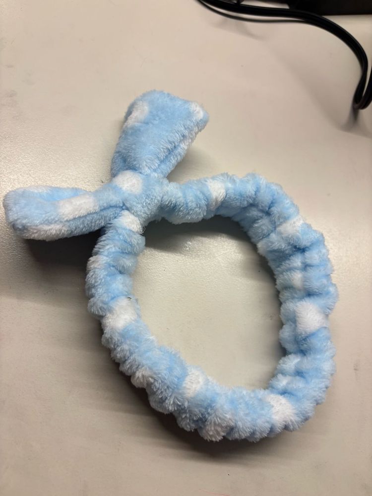 Fluffy Blue Polka Dot Headband