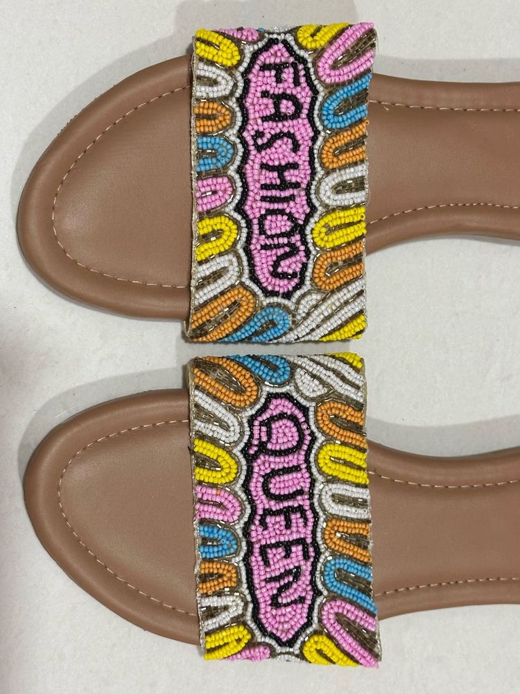 Beaded "Fashion Queen" Flat Sandals