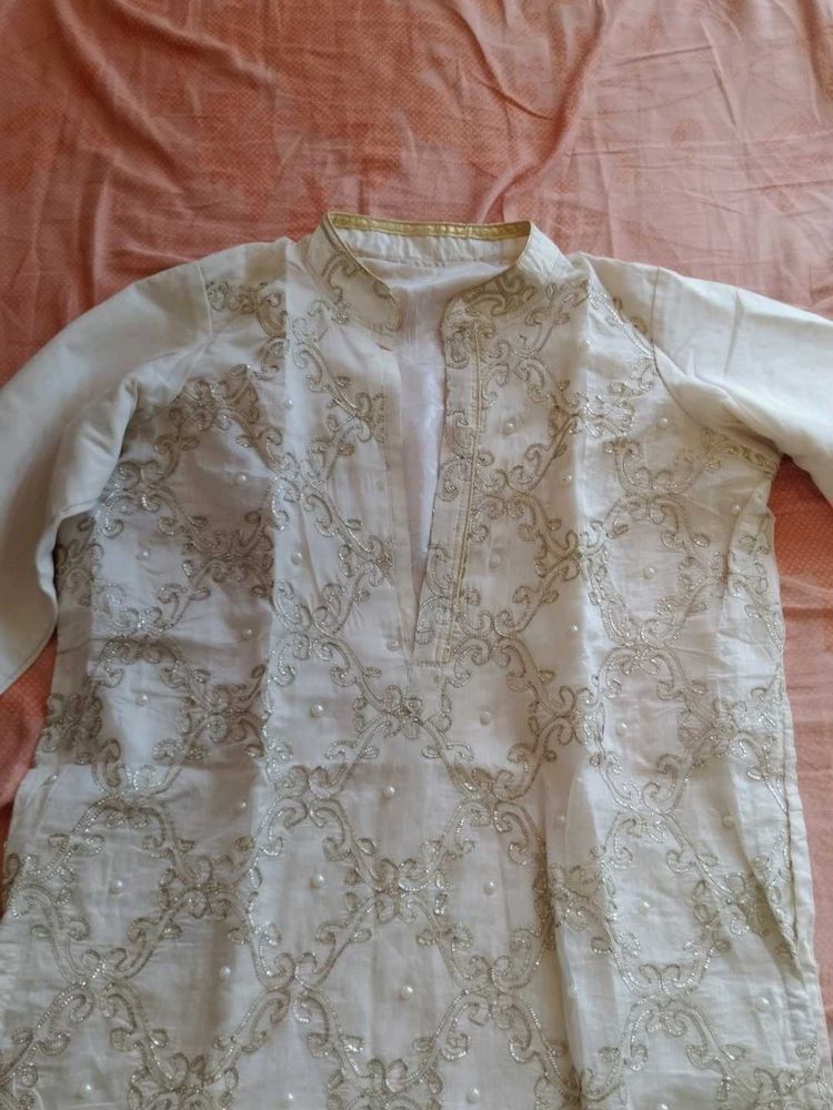 Embroidered gota patti beige Kurta
