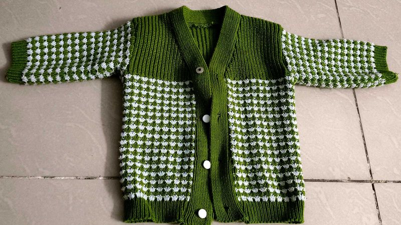 Green &amp; White Knit Cardigan