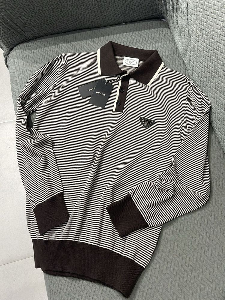 Prada Striped Long Sleeve Polo unisex full sleeves