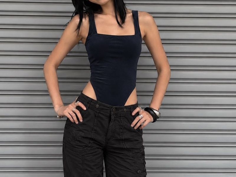 Navy Blue Velvet Bodysuit