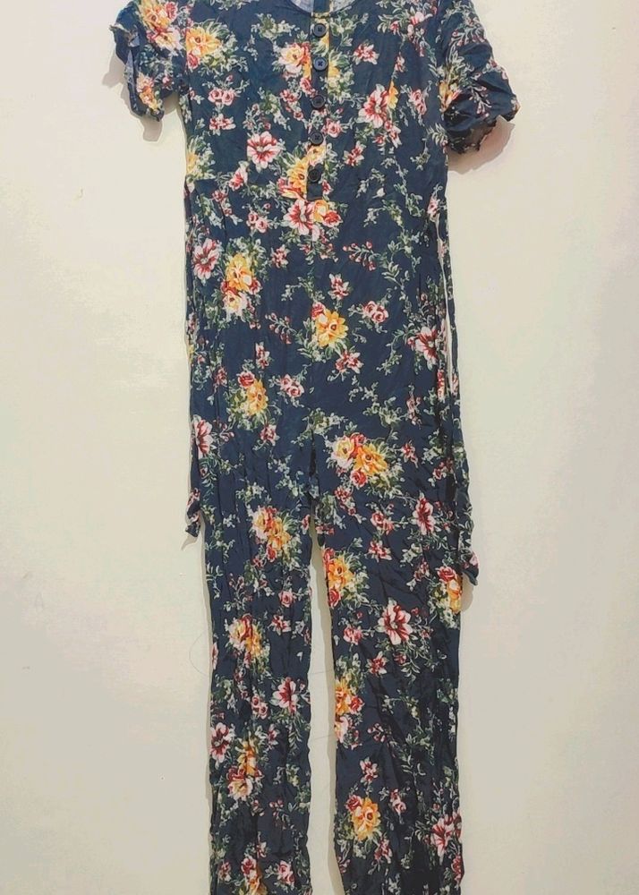 Dark Grey Floral Printed Jumpsuit For 30 Bust