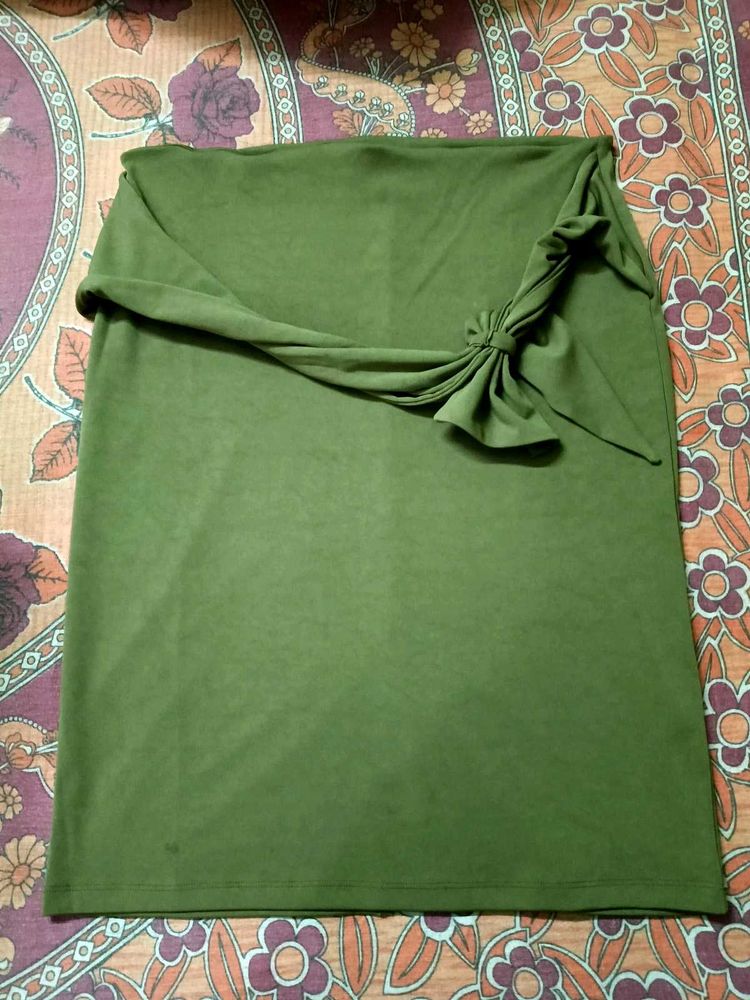 Olive Green Ethnic Skirt with Tie Detail