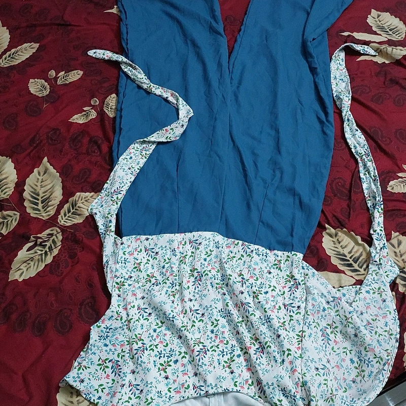 Miss Chase, white-dusky blue floral laced jumpsuits with back chain and sized large