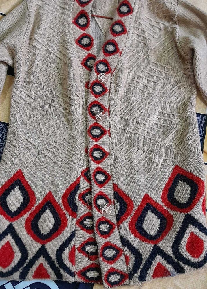 Vintage Patterned Button-Down Cardigan