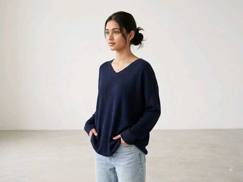 Navy Blue V-Neck Long Sleeve Top ( new with tag)