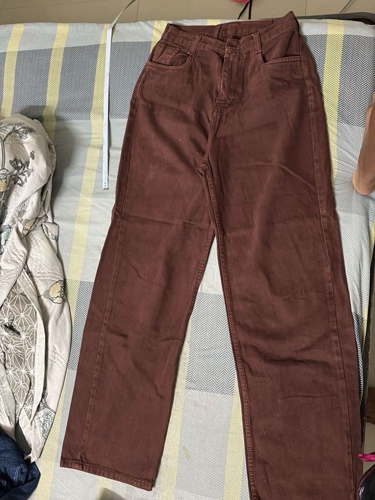 Brown Wide Leg Denim Jeans