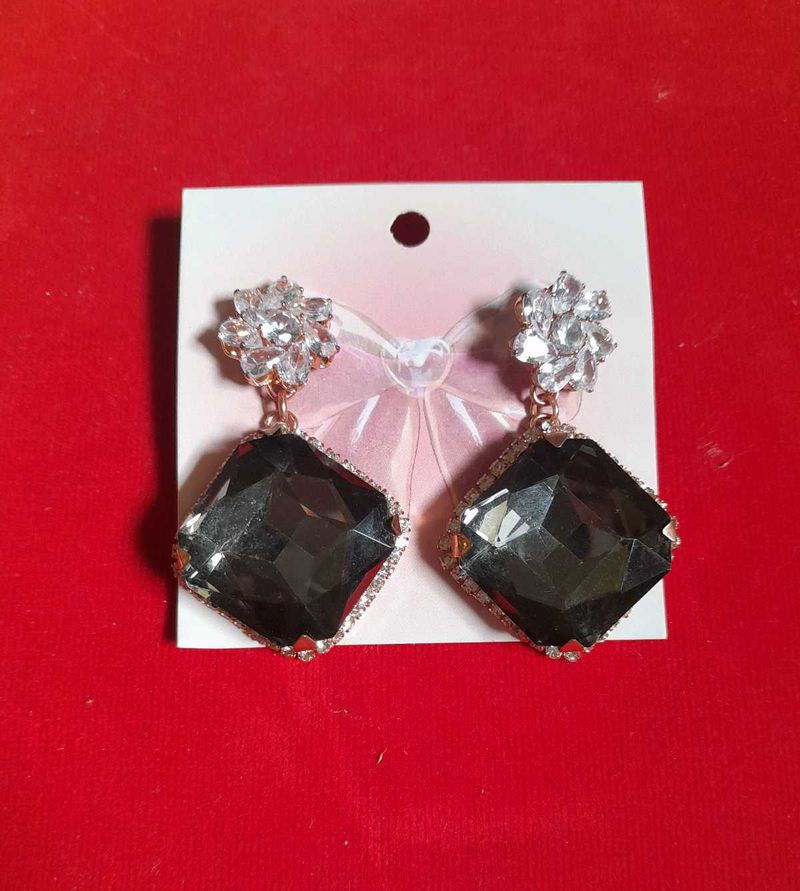 Elegant Diamond &amp; Dark Stone Earrings