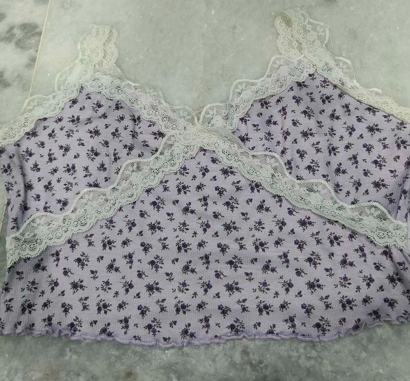 print lace Trim Cami Top