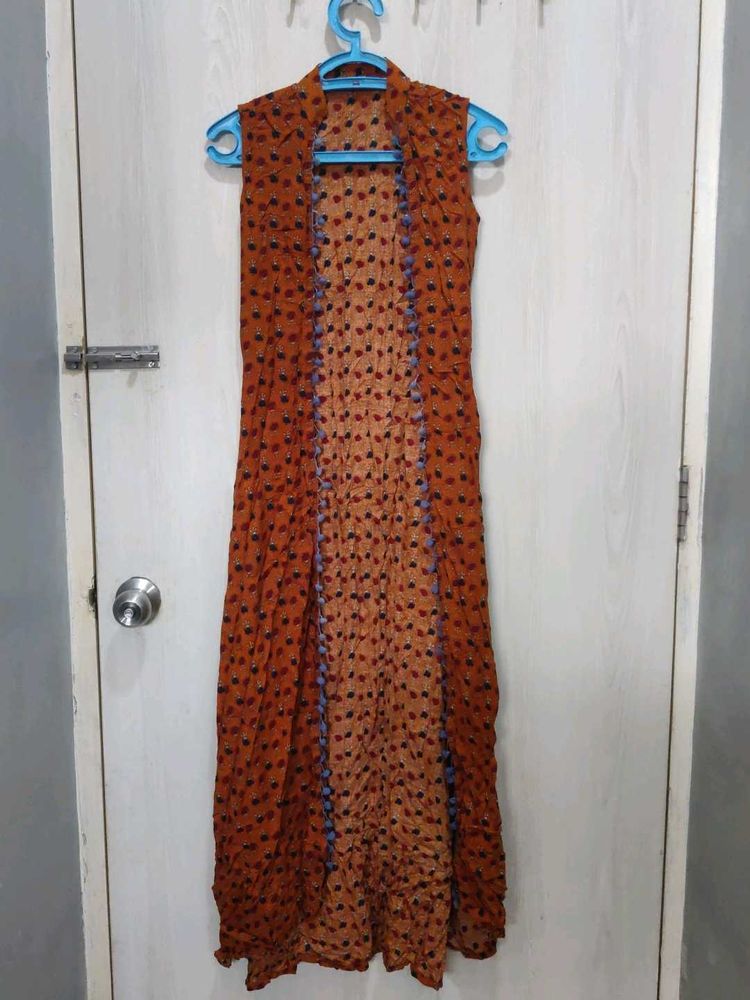 Libas Orange Printed Ethnic Jacket