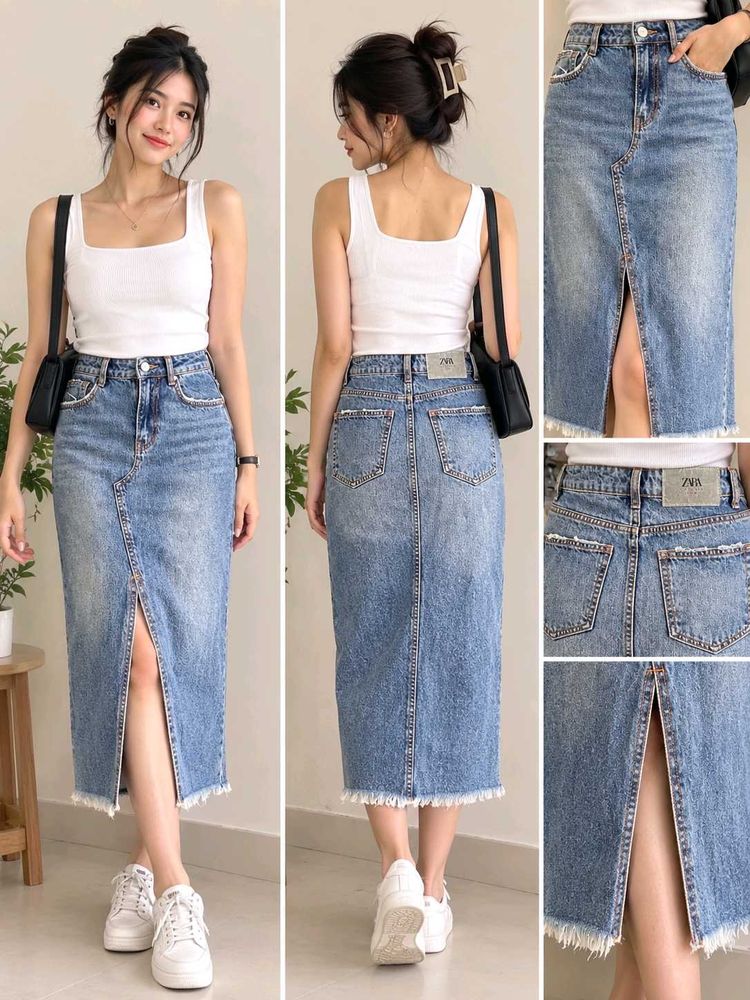 ✨ ZARA Denim Midi Skirt – Stylish &amp; Trendy Wardrob