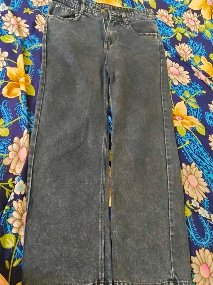Wide Leg Washed Denim Jeans