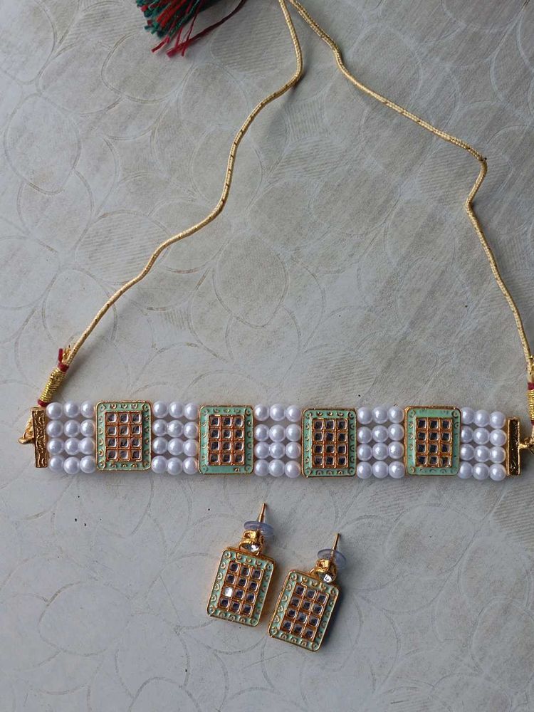 Elegant Pearl &amp; Stone Necklace Set
