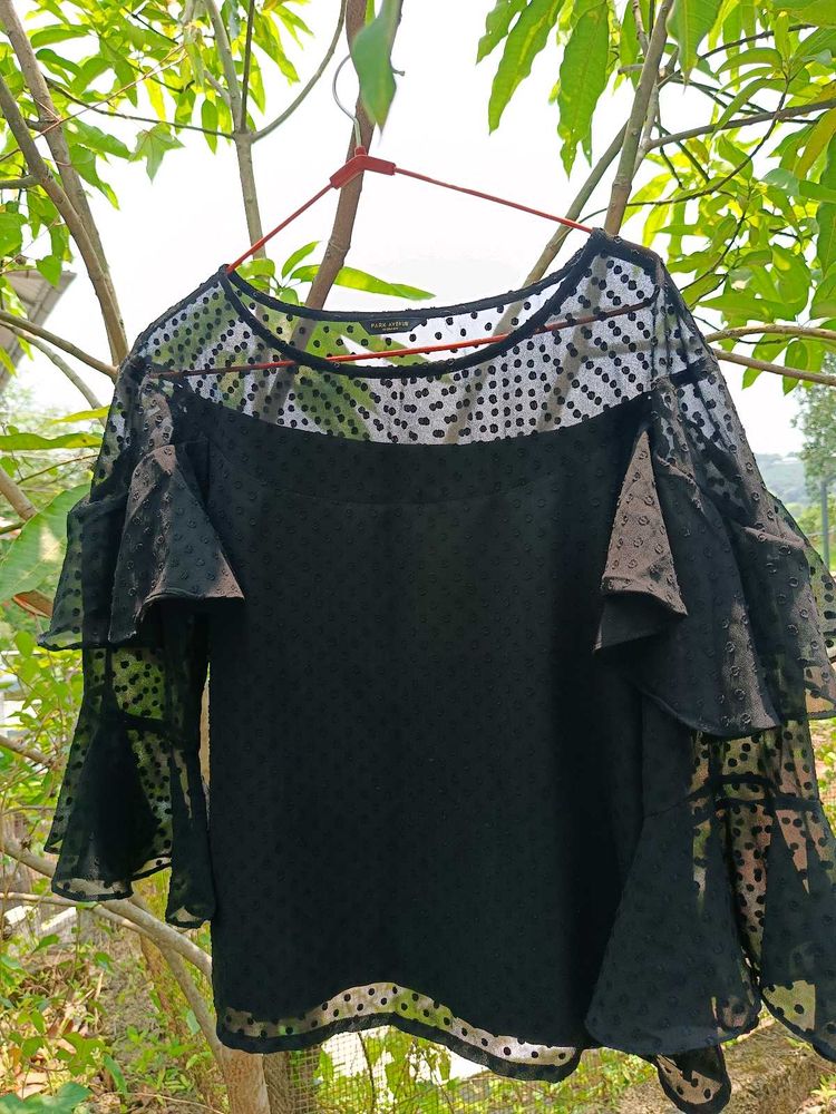 Black Sheer Polka Dot Top