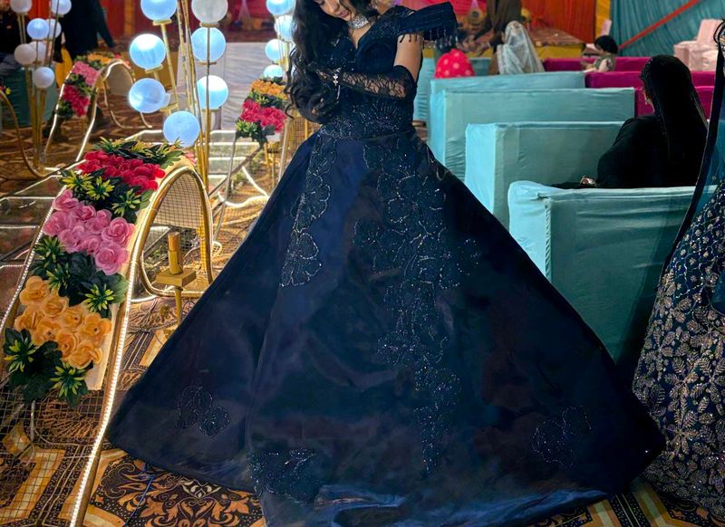Elegant Navy Blue Embellished Gown