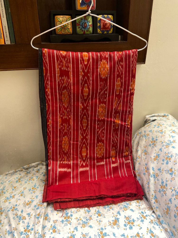 Traditional Red &amp; Charcoal Grey Ikat Saree | Festi