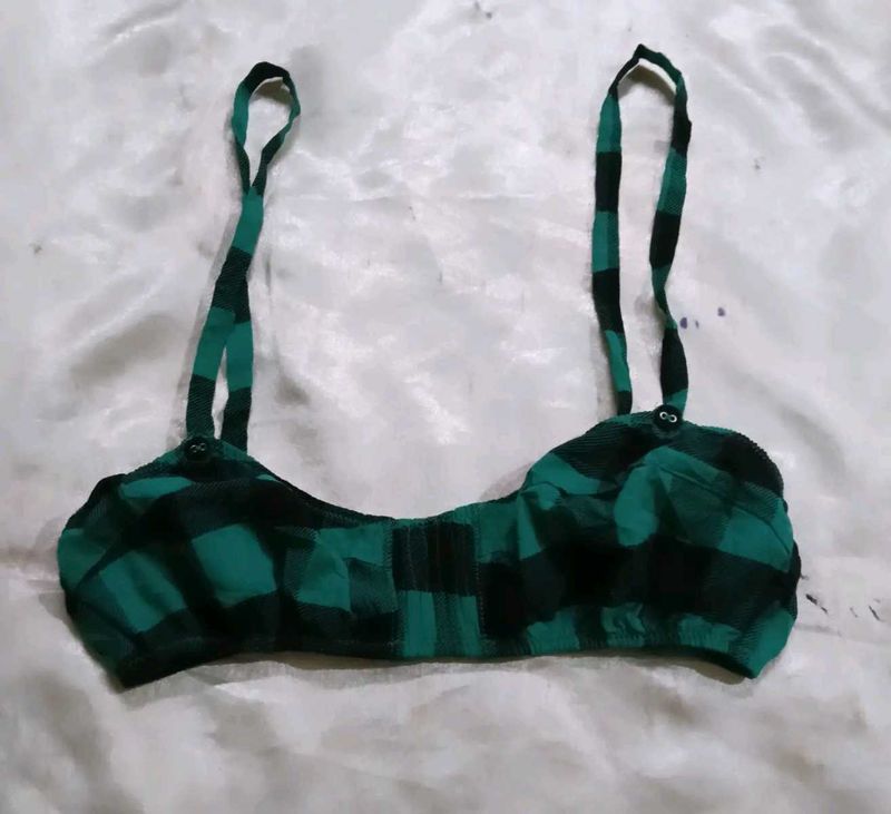 Green Plaid Bra