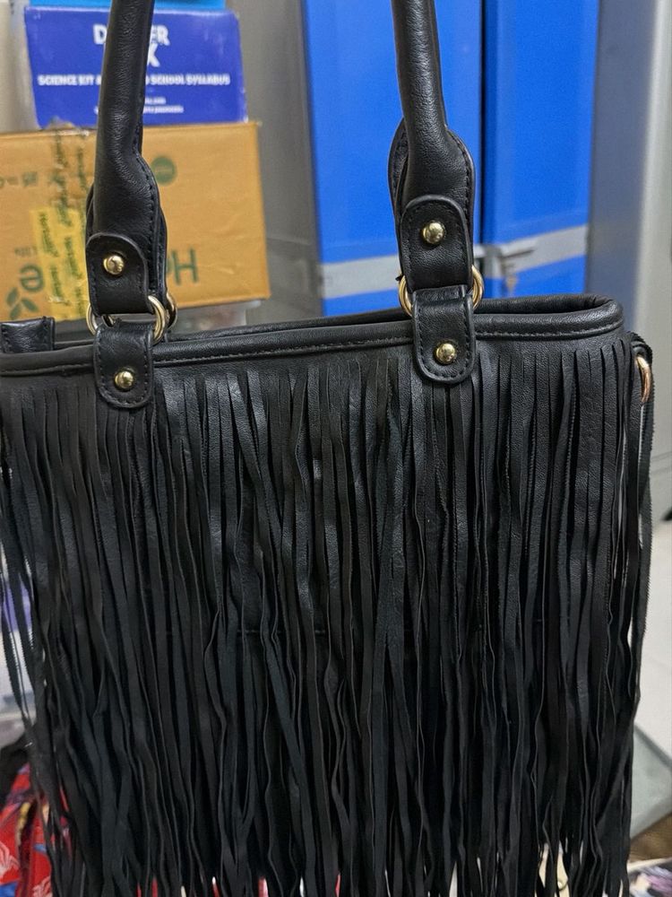 Chic Black Fringed Handbag