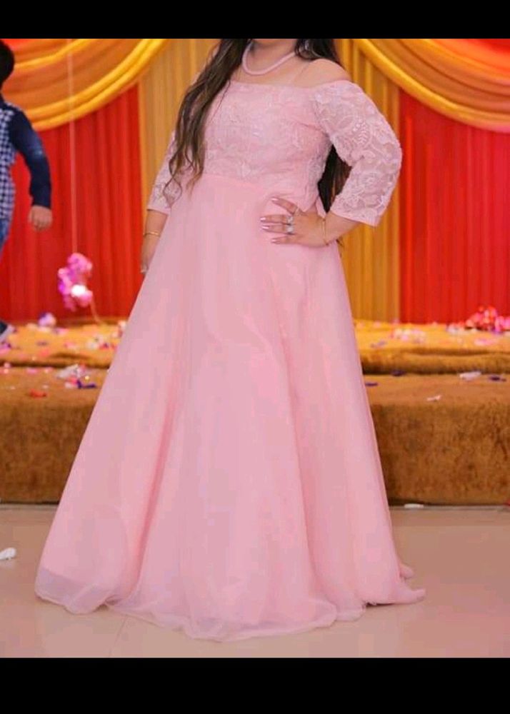 Elegant Off-the-Shoulder Pink Gown