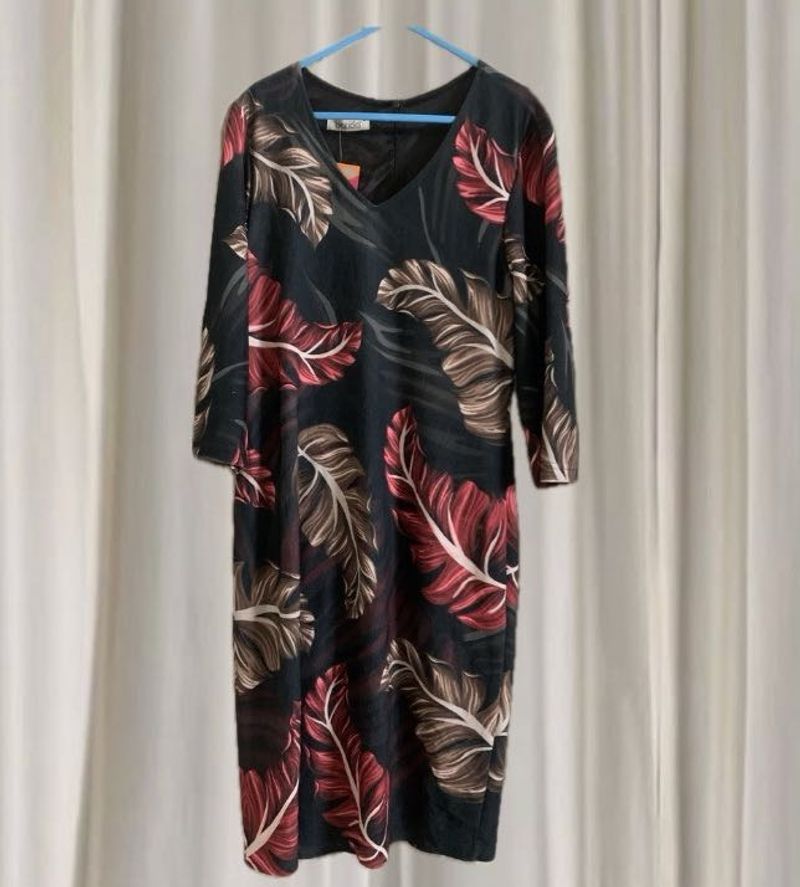 Feather Print Midi Dress