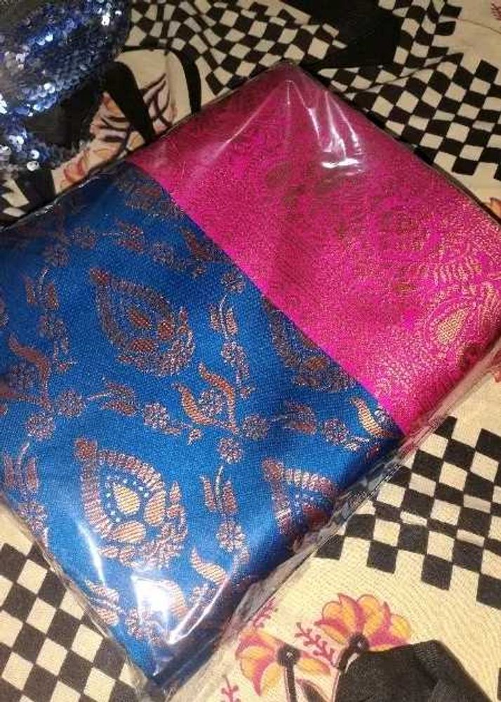 Silk Blend Saree - Blue &amp; Pink