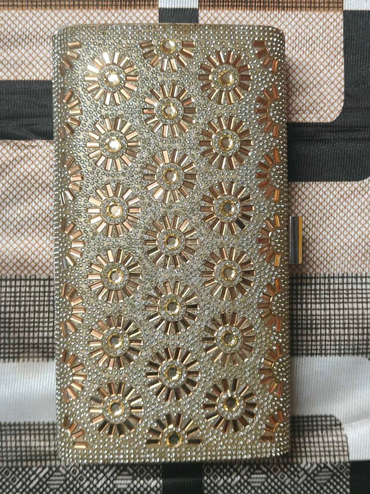 Embellished Metallic Clutch