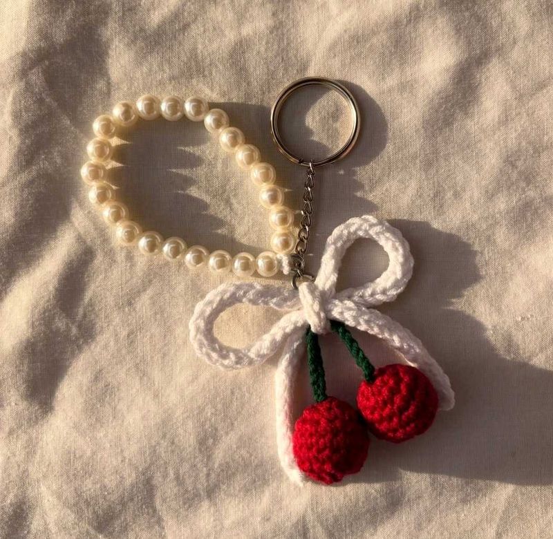 Cute Cherry &amp; Pearl Keychain